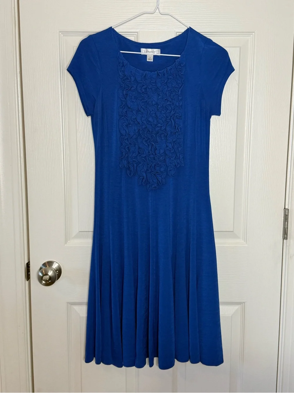 Royal Blue Dressbarn Knit Dress Women’s Size 4 Ruffle Front Dress